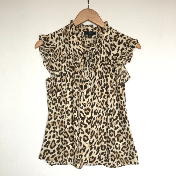 J. CREW Top XS Oversized Leopard Cheetah Keyhole Flutter Sleeve Animal Print - Picture 4 of 8